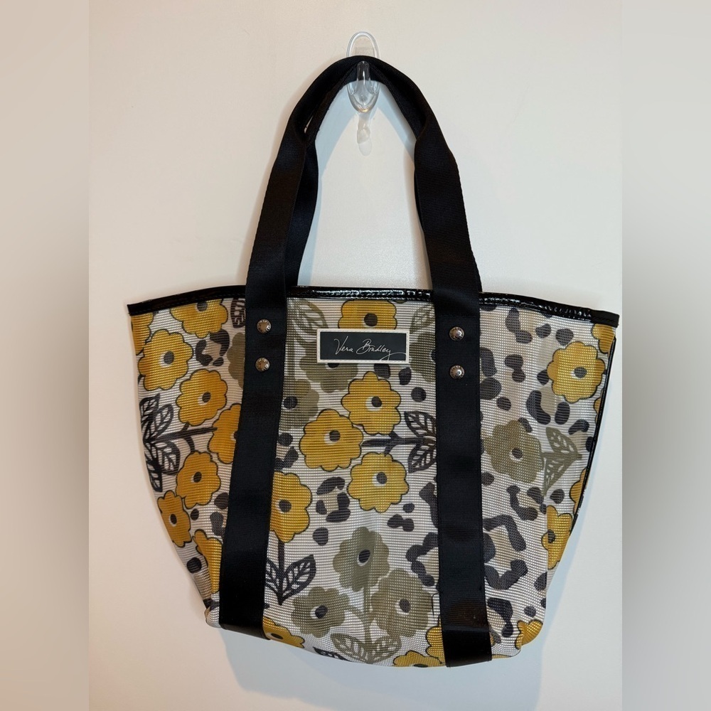 Vera Bradley Vinyl Tote Travel HandBag Black White Yellow 14x9